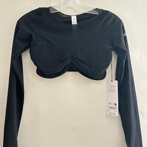NWT Alo Yoga Mesh Sheer Illusion Long Sleeved Top, Black, Size SMALL